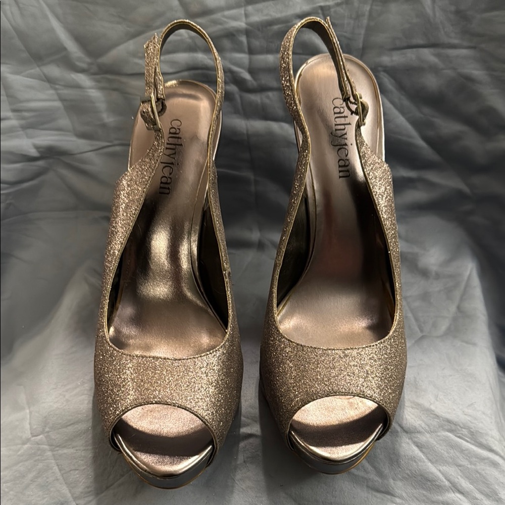 Cathy Jean Silver Glitter Women's Slingback Heels